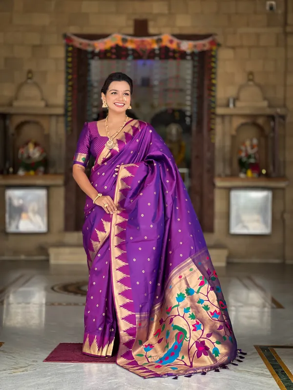 Magenta_Soft_Pethani_Silk_Saree_With_Zari_Weaving_Motifs_Design_And_Meenakari_Weaving_Rich_Pallu_With_Temple_Weaving_Border_And_Tassels_Attached_At_Pallu_End_Blouse_For_Women
