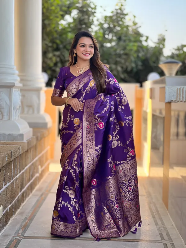 Wine_Soft_Banarasi_Silk_Saree_With_Zari_Weaving_Meenakari_Touchup_Design_All_Over_The_Saree_And_Meenakari_Weaving_Rich_Pallu_For_Women