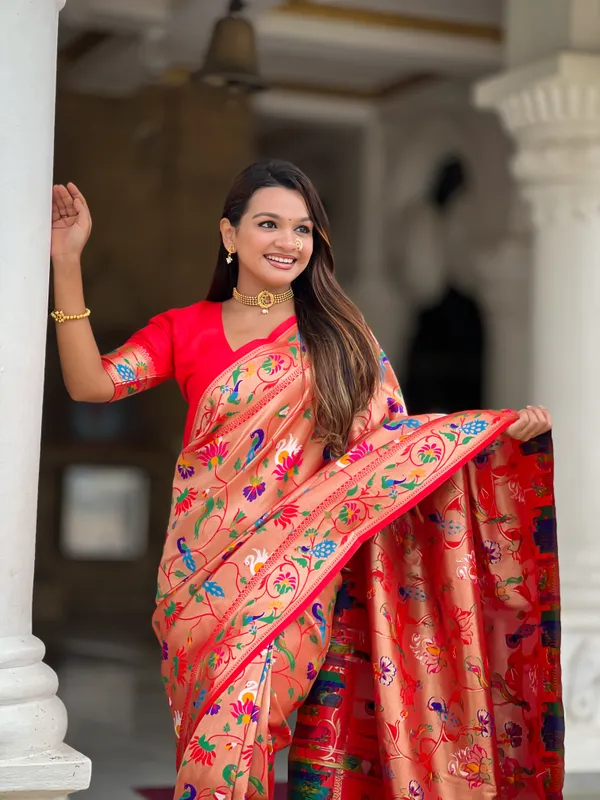 Red_Soft_Kanjivaram_Paithani_Silk_Saree_With_Zari_Weaving_Meenakari_Design_All_Over_The_Saree_And_Meenakari_Weaving_Rich_Pallu_For_Women