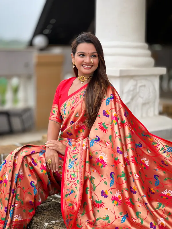 Red_Soft_Kanjivaram_Paithani_Silk_Saree_With_Zari_Weaving_Meenakari_Design_All_Over_The_Saree_And_Meenakari_Weaving_Rich_Pallu_For_Women