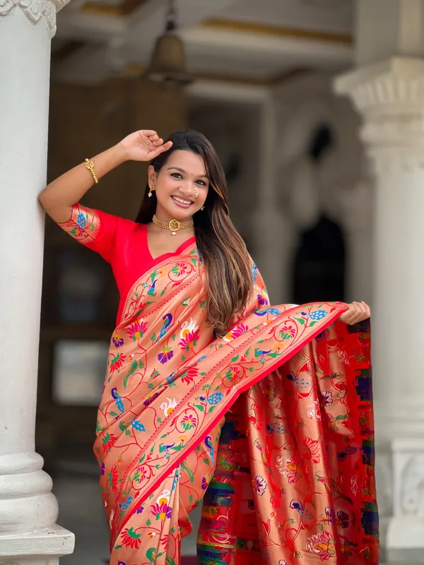 Red_Soft_Kanjivaram_Paithani_Silk_Saree_With_Zari_Weaving_Meenakari_Design_All_Over_The_Saree_And_Meenakari_Weaving_Rich_Pallu_For_Women