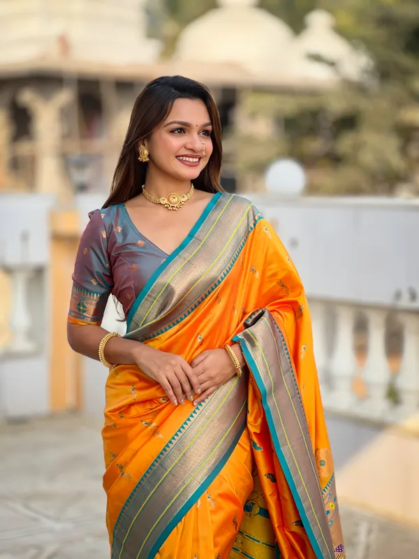 Mustard_Soft_Pethani_Silk_Saree_With_Zari_Weaving_Motifs_Design_And_Meenakari_Weaving_Rich_Pallu_With_Meenakari_Weaving_Border_And_Tassels_Attached_At_Pallu_End_Blouse_For_Women