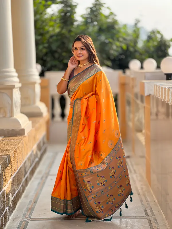 Mustard_Soft_Pethani_Silk_Saree_With_Zari_Weaving_Motifs_Design_And_Meenakari_Weaving_Rich_Pallu_With_Meenakari_Weaving_Border_And_Tassels_Attached_At_Pallu_End_Blouse_For_Women