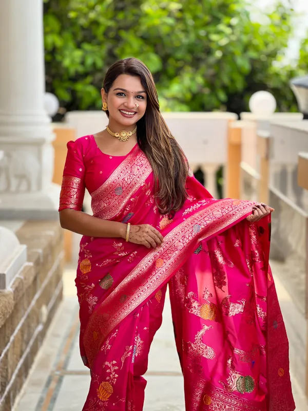 Rani_Pink_Soft_Banarasi_Silk_Saree_With_Zari_Weaving_Meenakari_Touchup_Design_All_Over_The_Saree_And_Meenakari_Weaving_Rich_Pallu_For_Women