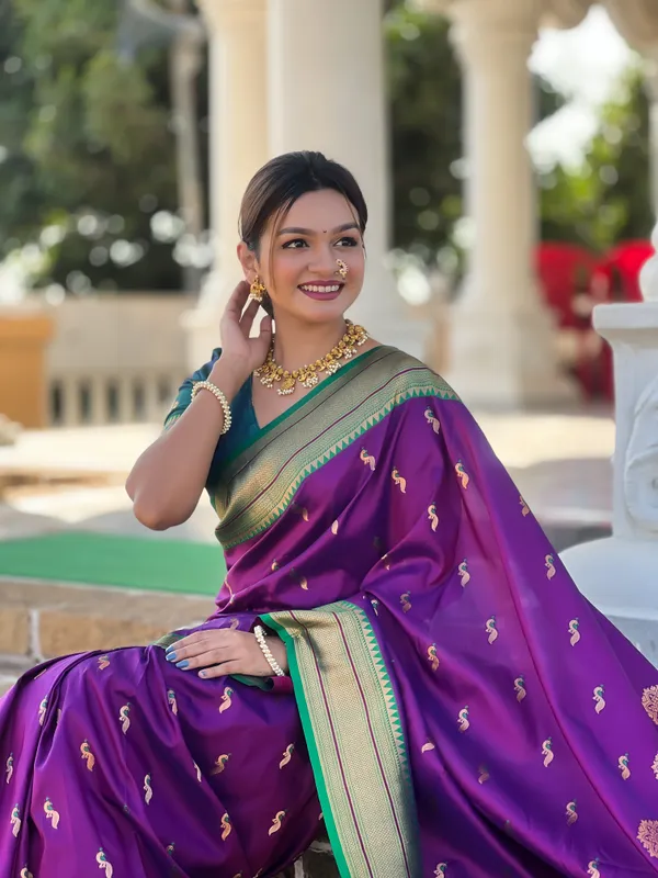 Wine_Soft_Pethani_Silk_Saree_With_Zari_Weaving_Motifs_Design_And_Meenakari_Weaving_Rich_Pallu_With_Meenakari_Weaving_Border_And_Tassels_Attached_At_Pallu_End_Blouse_For_Women