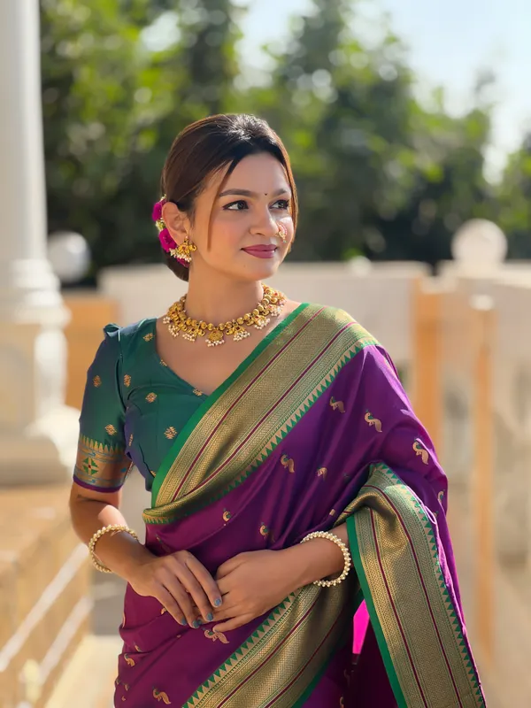 Wine_Soft_Pethani_Silk_Saree_With_Zari_Weaving_Motifs_Design_And_Meenakari_Weaving_Rich_Pallu_With_Meenakari_Weaving_Border_And_Tassels_Attached_At_Pallu_End_Blouse_For_Women