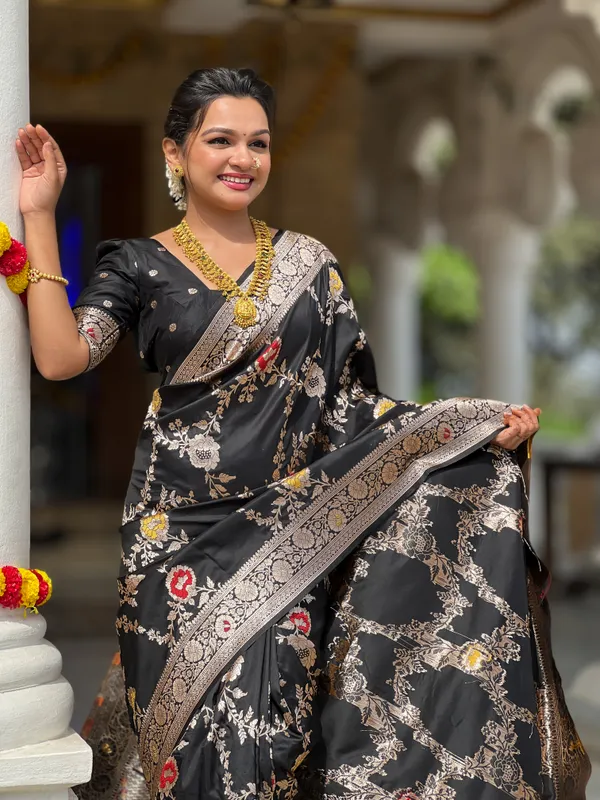 Black_Soft_Banarasi_Silk_Saree_With_Zari_Weaving_Meenakari_Touchup_Design_All_Over_The_Saree_And_Meenakari_Weaving_Rich_Pallu_For_Women