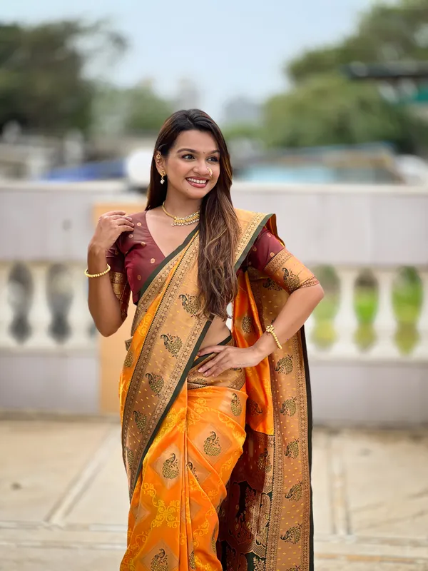 Mustard_Soft_Banarasi_Silk_Saree_With_Zari_Weaving_Meenakari_Design_All_Over_The_Saree_And_Contrast_Weaving_Rich_Pallu_With_Contrast_Weaving_Border_And_Tassels_Attached_At_Pallu_And_Blouse_For_Women