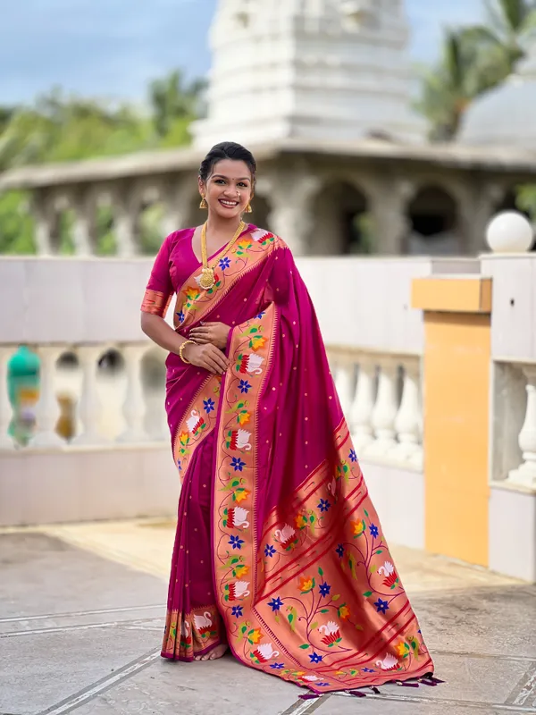 Magenta_Soft_Pethani_Silk_Saree_With_Zari_Weaving_Motifs_Design_And_Meenakari_Weaving_Rich_Pallu_With_Meenakari_Weaving_Border_And_Tassels_Attached_At_Pallu_End_Blouse_For_Women
