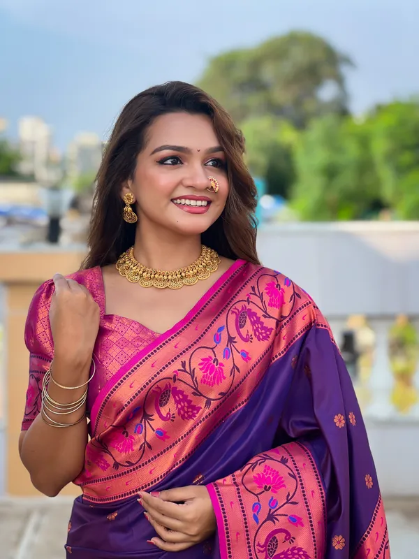 Purple_Soft_Pethani_Silk_Saree_With_Zari_Weaving_Meenakari_Motifs_Design_And_Meenakari_Weaving_Rich_Pallu_With_Meenakari_Weaving_Border_And_Tassels_Attached_At_Pallu_End_Blouse_For_Women