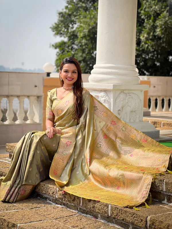 Pista_Soft_Banarasi_Silk_Saree_With_Zari_Weaving_Meenakari_Touchup_Design_All_Over_The_Saree_And_Meenakari_Weaving_Rich_Pallu_For_Women