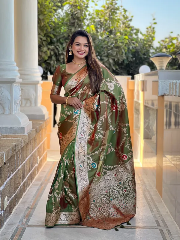 Mehndi_Soft_Banarasi_Silk_Saree_With_Zari_Weaving_Meenakari_Touchup_Design_All_Over_The_Saree_And_Meenakari_Weaving_Rich_Pallu_For_Women