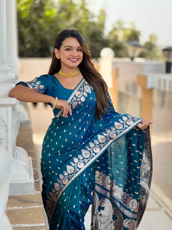 Morpis_Soft_Banarasi_Silk_Saree_With_Zari_Weaving_Design_All_Over_The_Saree_And_Zari_Weaving_Rich_Pallu_With_Meenakari_Weaving_Border_And_Tassels_Attached_At_Pallu_End_Blouse_For_Women