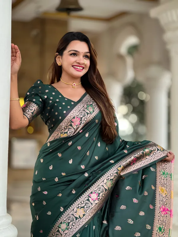 Green_Soft_Banarasi_Silk_Saree_With_Zari_Weaving_Meenakari_Touchup_Design_All_Over_The_Saree_And_Meenakari_Weaving_Rich_Pallu_For_Women
