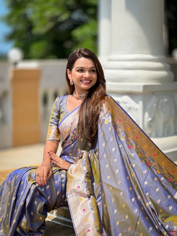 Grey_Soft_Banarasi_Silk_Saree_With_Zari_Weaving_Meenakari_Touchup_Design_All_Over_The_Saree_And_Meenakari_Weaving_Rich_Pallu_For_Women