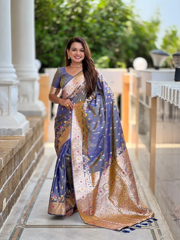 Grey_Soft_Banarasi_Silk_Saree_With_Zari_Weaving_Meenakari_Touchup_Design_All_Over_The_Saree_And_Meenakari_Weaving_Rich_Pallu_For_Women