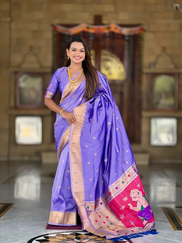 Lovender_Soft_Pethani_Silk_Saree_With_Zari_Weaving_Motifs_Design_And_Meenakari_Weaving_Rich_Pallu_With_Meenakari_Weaving_Munia_Border_And_Tassels_Attached_At_Pallu_End_Blouse_For_Women