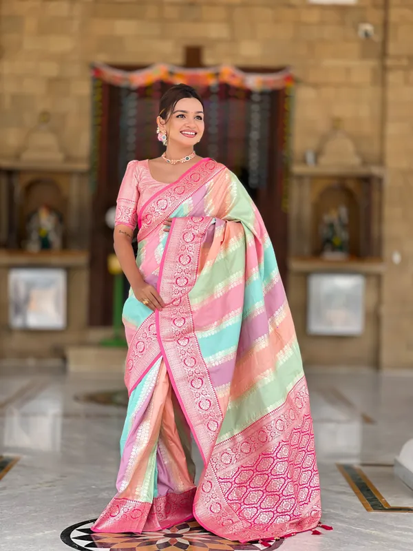 Rani_Pink_Soft_Silk_Saree_With_Zari_Weaving_Meenakari_Design_All_Over_The_Saree_And_Zari_Weaving_Contrast_Rich_Pallu_With_Cotrast_Weaving_Border_And_Tassels_Attached_At_Pallu_End_Blouse_For_Women