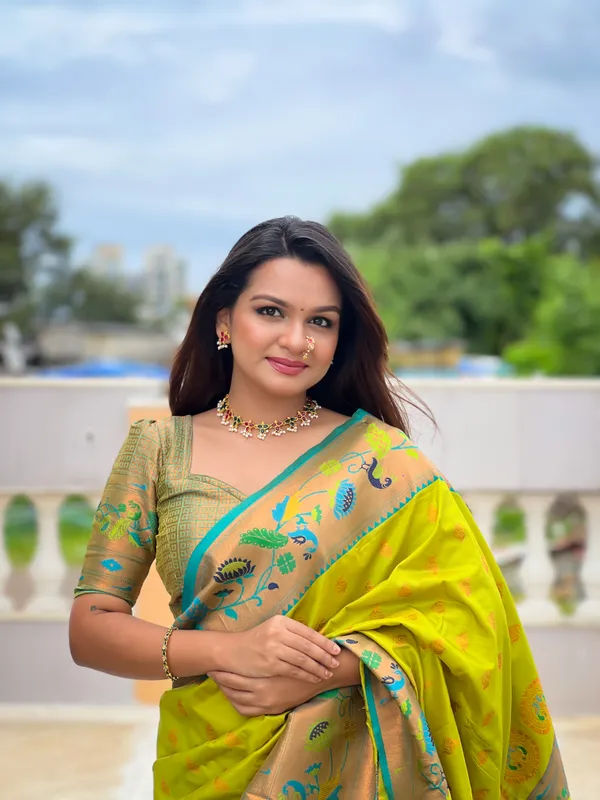 Pista_Soft_Pethani_Silk_Saree_With_Zari_Weaving_Meenakari_Motifs_Design_And_Meenakari_Weaving_Rich_Pallu_With_Meenakari_Weaving_Border_And_Tassels_Attached_At_Pallu_End_Blouse_For_Women