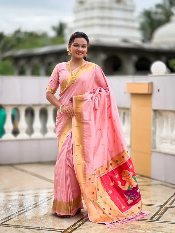 Baby_Pink_Soft_Pethani_Silk_Saree_With_Zari_Weaving_Motifs_Design_And_Meenakari_Weaving_Rich_Pallu_With_Meenakari_Weaving_Munia_Border_And_Tassels_Attached_At_Pallu_End_Blouse_For_Women