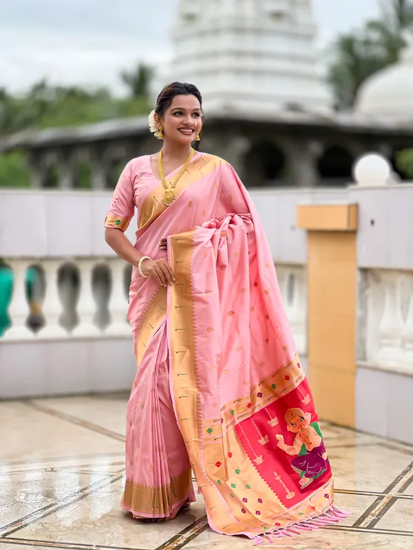 Baby_Pink_Soft_Pethani_Silk_Saree_With_Zari_Weaving_Motifs_Design_And_Meenakari_Weaving_Rich_Pallu_With_Meenakari_Weaving_Munia_Border_And_Tassels_Attached_At_Pallu_End_Blouse_For_Women