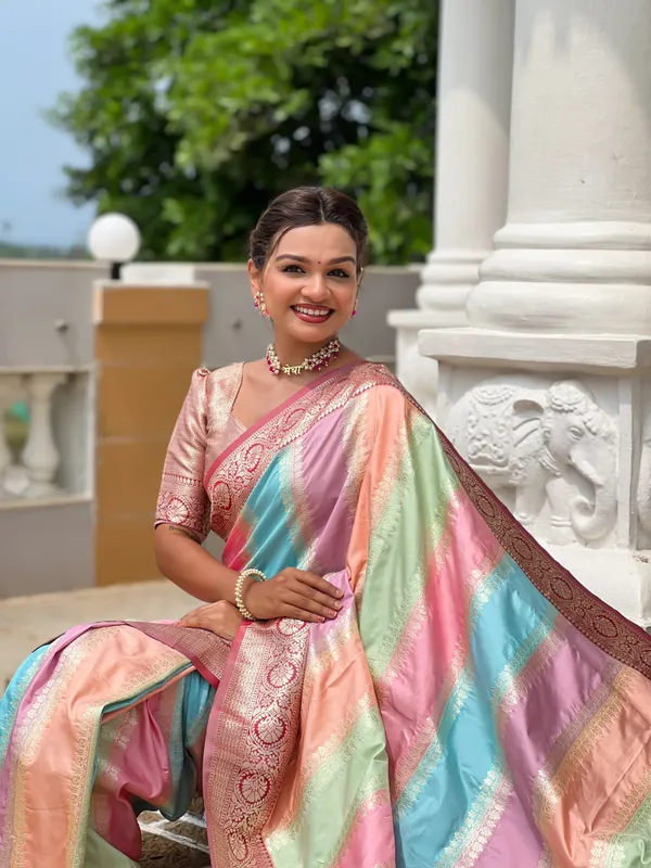 Maroon_Soft_Silk_Saree_With_Zari_Weaving_Meenakari_Design_All_Over_The_Saree_And_Zari_Weaving_Contrast_Rich_Pallu_With_Cotrast_Weaving_Border_And_Tassels_Attached_At_Pallu_End_Blouse_For_Women