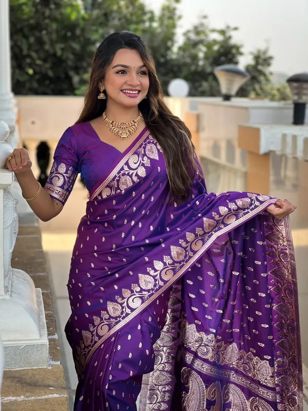 Purple_Soft_Banarasi_Silk_Saree_With_Zari_Weaving_Design_All_Over_The_Saree_And_Zari_Weaving_Rich_Pallu_With_Meenakari_Weaving_Border_And_Tassels_Attached_At_Pallu_End_Blouse_For_Women