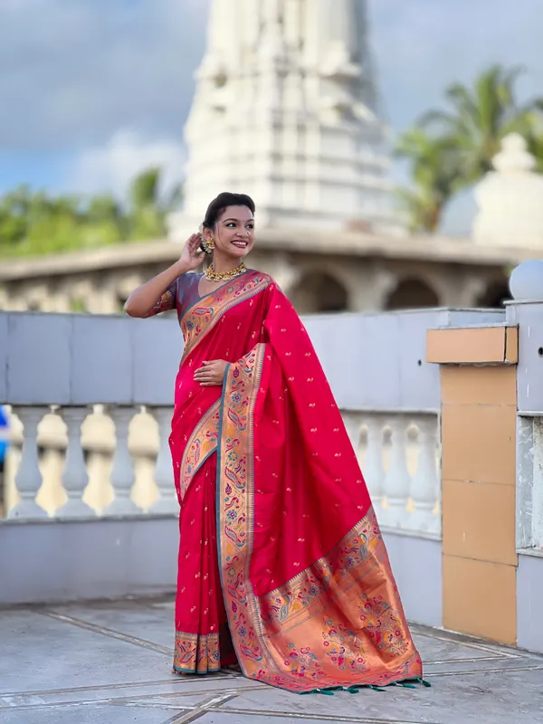 Rani_Pink_Soft_Pethani_Silk_Saree_With_Zari_Weaving_Motifs_Design_And_Meenakari_Weaving_Rich_Pallu_With_Meenakari_Weaving_Border_And_Tassels_Attached_At_Pallu_End_Blouse_For_Women