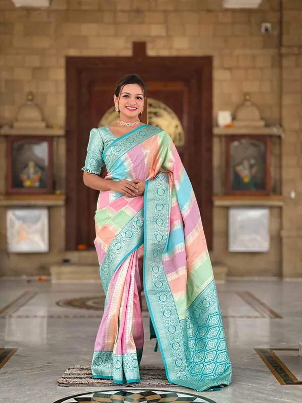 Rama_Soft_Silk_Saree_With_Zari_Weaving_Meenakari_Design_All_Over_The_Saree_And_Zari_Weaving_Contrast_Rich_Pallu_With_Cotrast_Weaving_Border_And_Tassels_Attached_At_Pallu_End_Blouse_For_Women