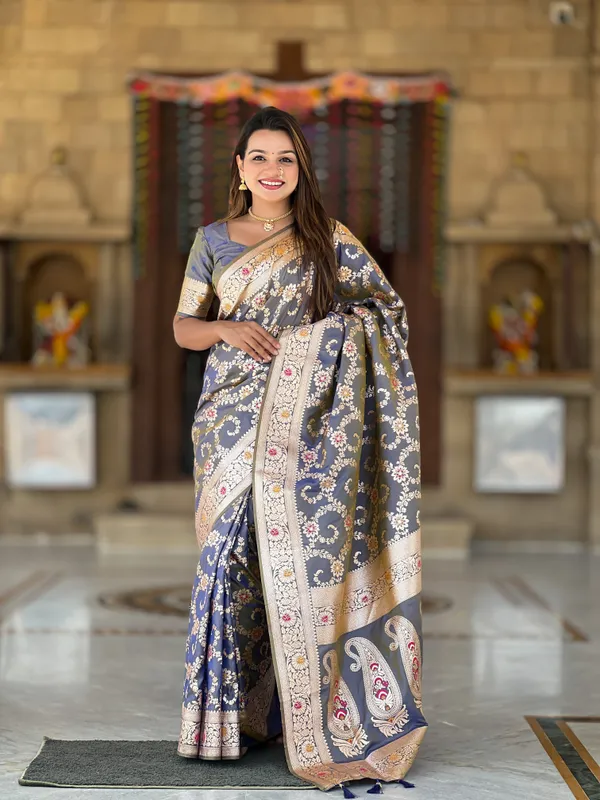 Grey_Soft_Banarasi_Silk_Saree_With_Zari_Weaving_Meenakari_Touchup_Design_All_Over_The_Saree_And_Meenakari_Weaving_Rich_Pallu_For_Women