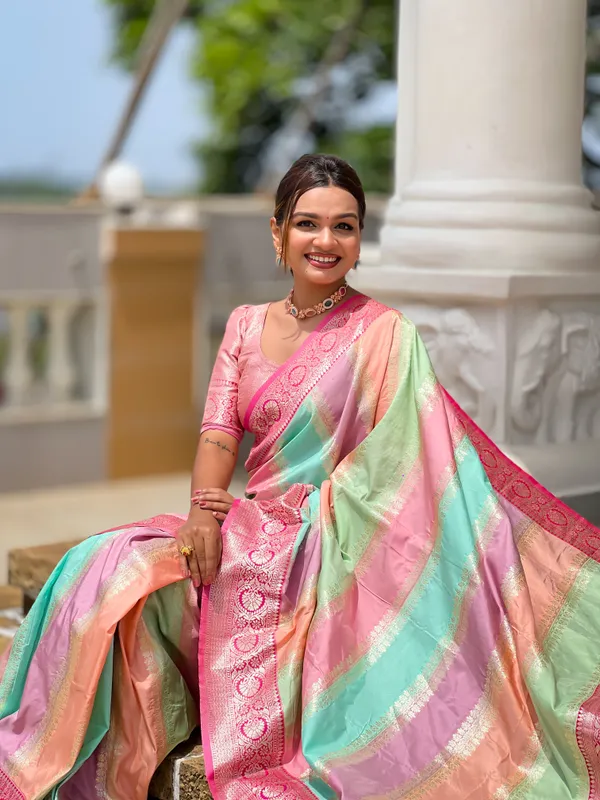 Rani_Pink_Soft_Silk_Saree_With_Zari_Weaving_Meenakari_Design_All_Over_The_Saree_And_Zari_Weaving_Contrast_Rich_Pallu_With_Cotrast_Weaving_Border_And_Tassels_Attached_At_Pallu_End_Blouse_For_Women