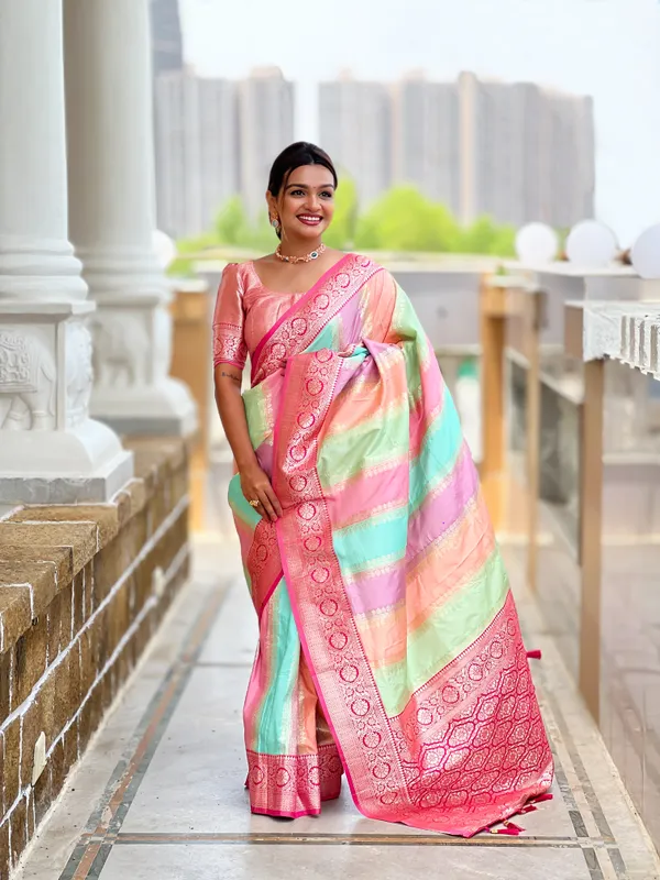 Rani_Pink_Soft_Silk_Saree_With_Zari_Weaving_Meenakari_Design_All_Over_The_Saree_And_Zari_Weaving_Contrast_Rich_Pallu_With_Cotrast_Weaving_Border_And_Tassels_Attached_At_Pallu_End_Blouse_For_Women