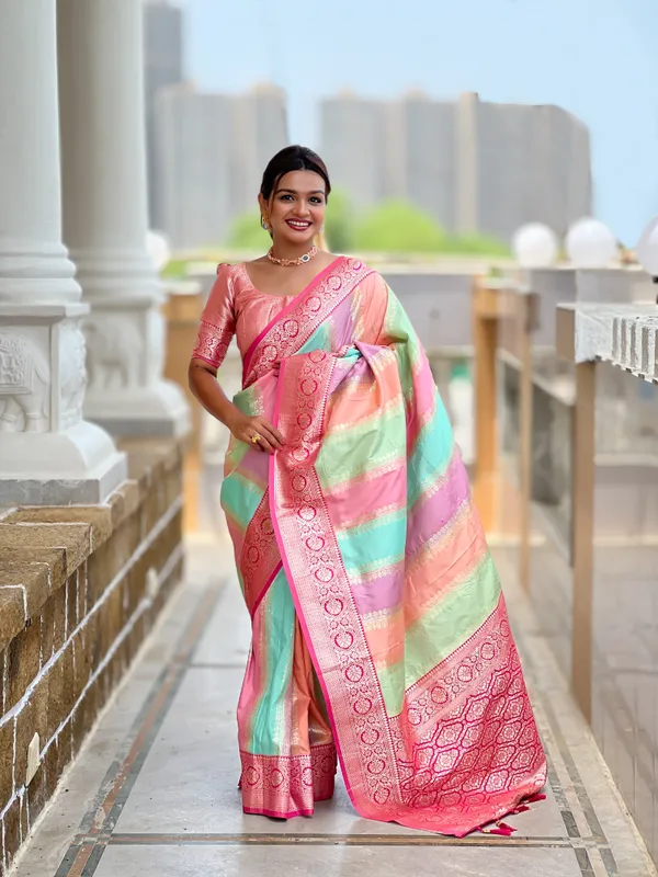 Rani_Pink_Soft_Silk_Saree_With_Zari_Weaving_Meenakari_Design_All_Over_The_Saree_And_Zari_Weaving_Contrast_Rich_Pallu_With_Cotrast_Weaving_Border_And_Tassels_Attached_At_Pallu_End_Blouse_For_Women