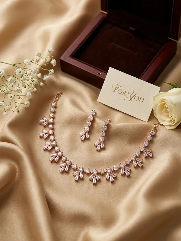 Art_Deco_Inspired_Rose_Gold_Crystal_Fringe_Necklace_&_Drop_Earring_Set