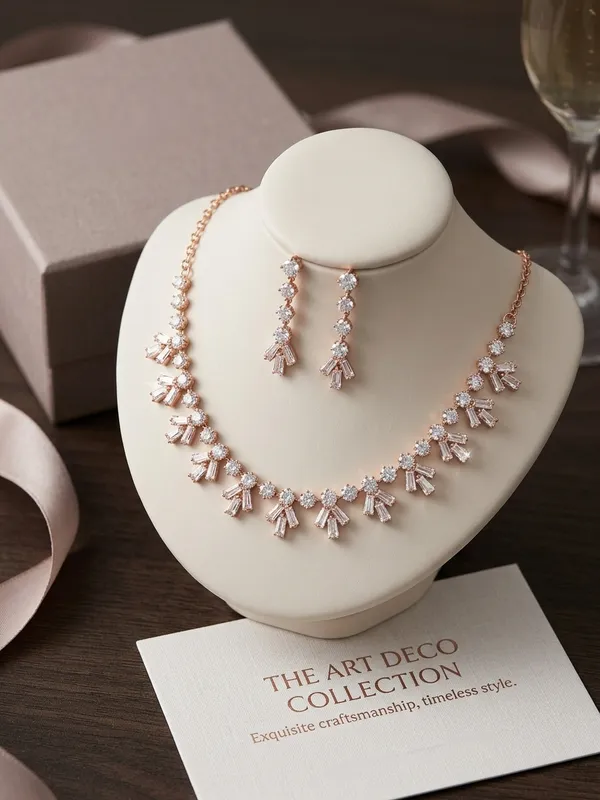 Art_Deco_Inspired_Rose_Gold_Crystal_Fringe_Necklace_&_Drop_Earring_Set