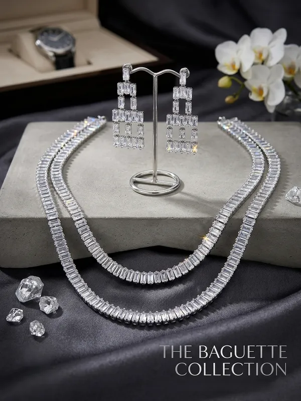 Elegant_Baguette-Cut_Crystal_Double-Layer_Necklace_&_Chandelier_Earring_Set