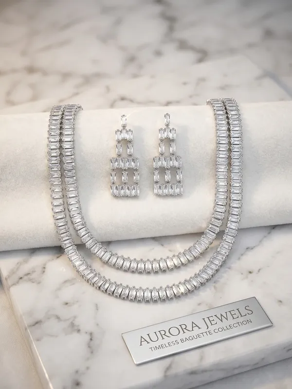 Elegant_Baguette-Cut_Crystal_Double-Layer_Necklace_&_Chandelier_Earring_Set