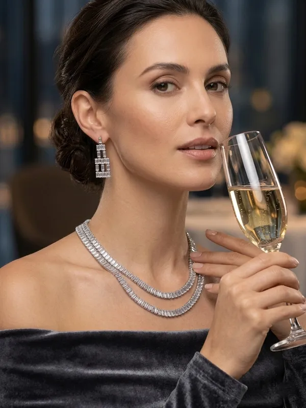 Elegant_Baguette-Cut_Crystal_Double-Layer_Necklace_&_Chandelier_Earring_Set