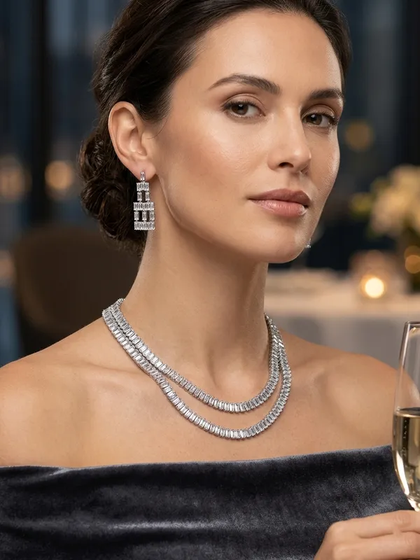 Elegant_Baguette-Cut_Crystal_Double-Layer_Necklace_&_Chandelier_Earring_Set