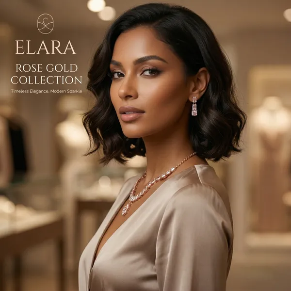 Elegant_Rose_Gold-Plated_American_Diamond_Choker_Necklace_Set_with_Matching_Drop_Earrings_–_Floral_Pendant_Square-Cut_Stone_Jewelry_for_Women