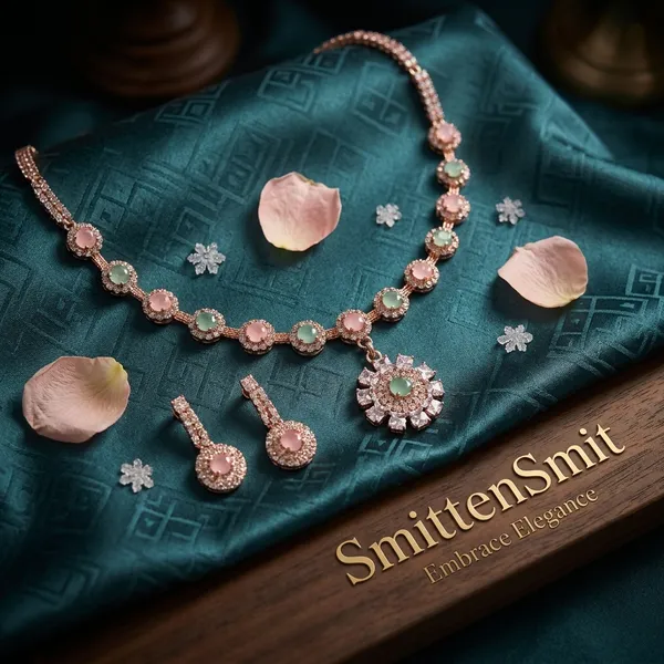 Elegant_Rose_Gold-Plated_Choker_Necklace_Set_with_Mint_Green_&_Blush_Pink_Stones_and_Matching_Drop_Earrings