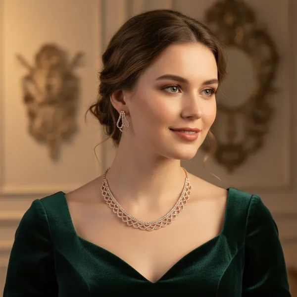 Elegant_Rose_Gold-Plated_Scalloped_Choker_Necklace_and_Drop_Earring_Set_with_Shimmering_Crystals