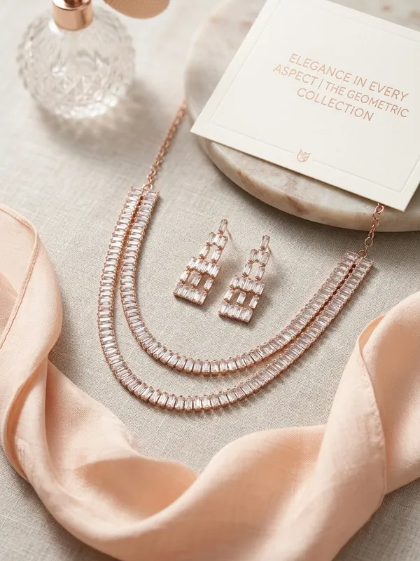 Elegant_Rose_Gold-Tone_Double_Layer_Baguette_Crystal_Necklace_&_Tiered_Drop_Earring_Jewelry_Set