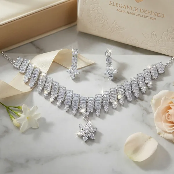 Elegant_Silver-Plated_American_Diamond_Choker_Necklace_Set_with_Floral_Pendant_and_Matching_Drop_Earrings