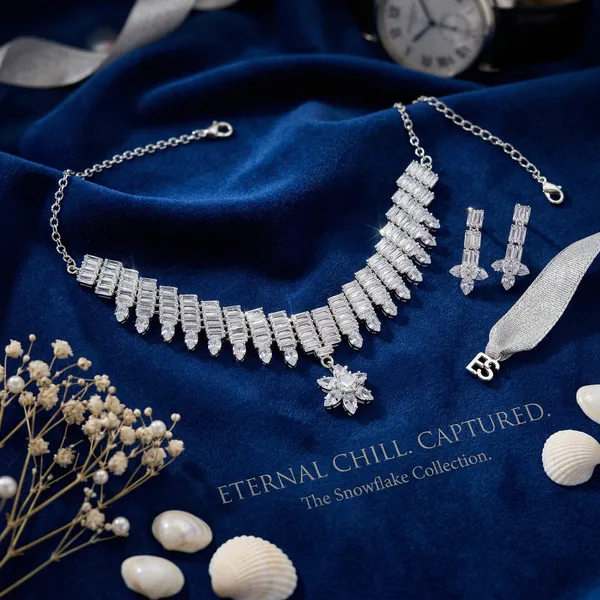 Elegant_Silver-Plated_American_Diamond_Choker_Necklace_Set_with_Floral_Pendant_and_Matching_Drop_Earrings