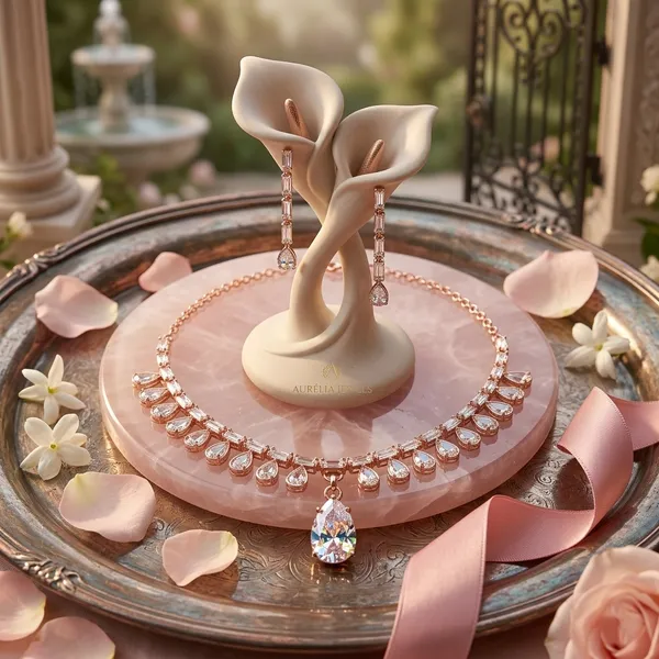 Exquisite_Rose_Gold_Plated_American_Diamond_Choker_Necklace_Set_with_Drop_Earrings