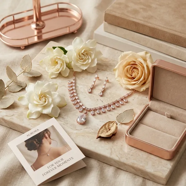 Exquisite_Rose_Gold_Plated_American_Diamond_Choker_Necklace_Set_with_Drop_Earrings