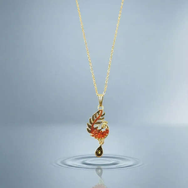 Gold_And_Orange_Brass_Pendant_Necklace_For_Women