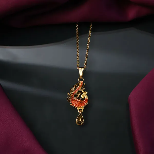 Gold_And_Orange_Brass_Pendant_Necklace_For_Women