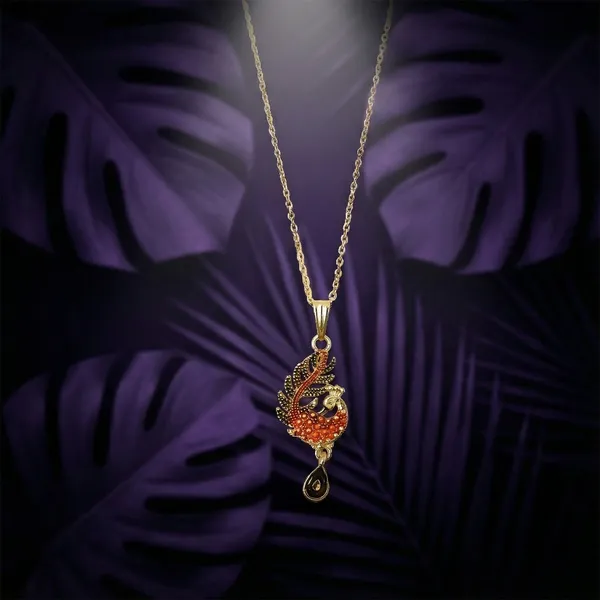 Gold_And_Orange_Brass_Pendant_Necklace_For_Women